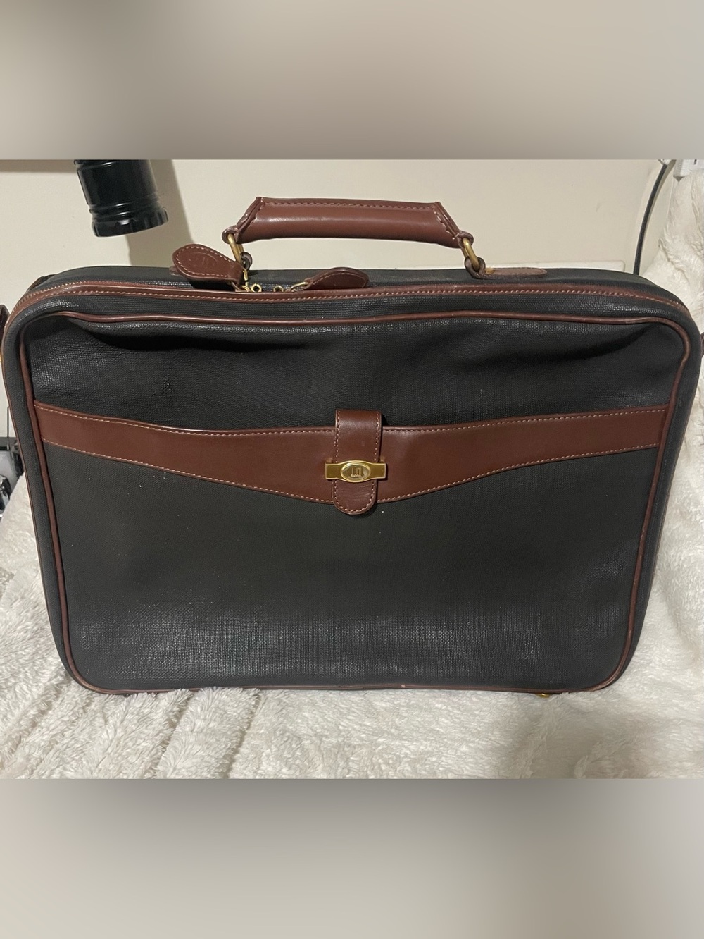 Dunhill Black Suite Case with Brown Leather Trim and Gold Hardware